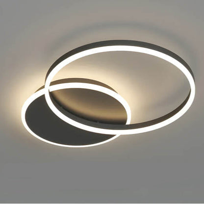 Plafonnier LED multi-anneaux en aluminium noir, 39 po, luminaire contemporain pour chambre, salon et salle à manger, éclairage intégré