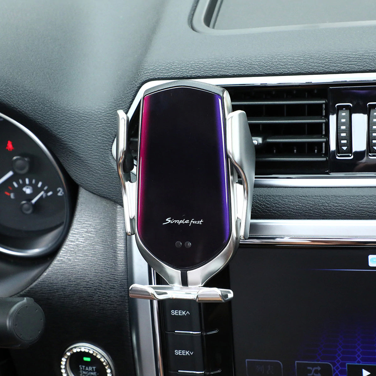 Support de téléphone à fixation automatique avec charge sans fil pour grille d'aération de voiture - capteur infrarouge, rotation à 360°, support à charge rapide Qi