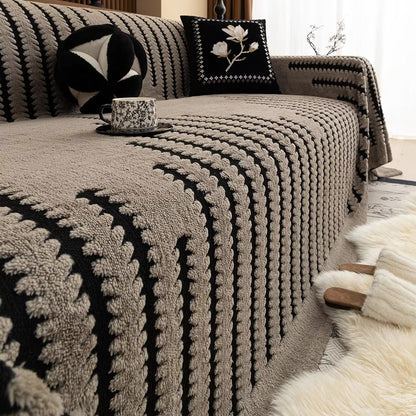 Plush Couch Protector with Grip Backing Neutral Tan Furniture Guard for Sectionals Loveseats Family Rooms Pet-Friendly Washable Cover