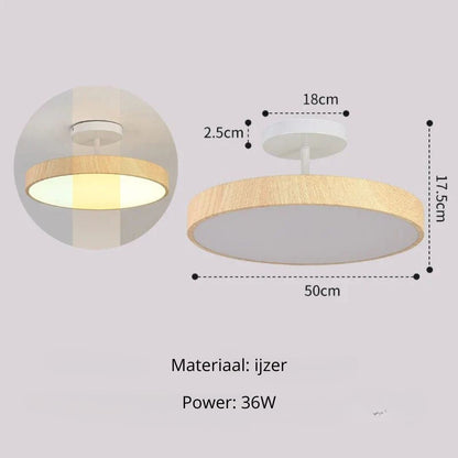Semi-Flush Mount LED Fixture with Wood Grain Accent for Bedroom, Living Room & Dining Room Ambient Lighting