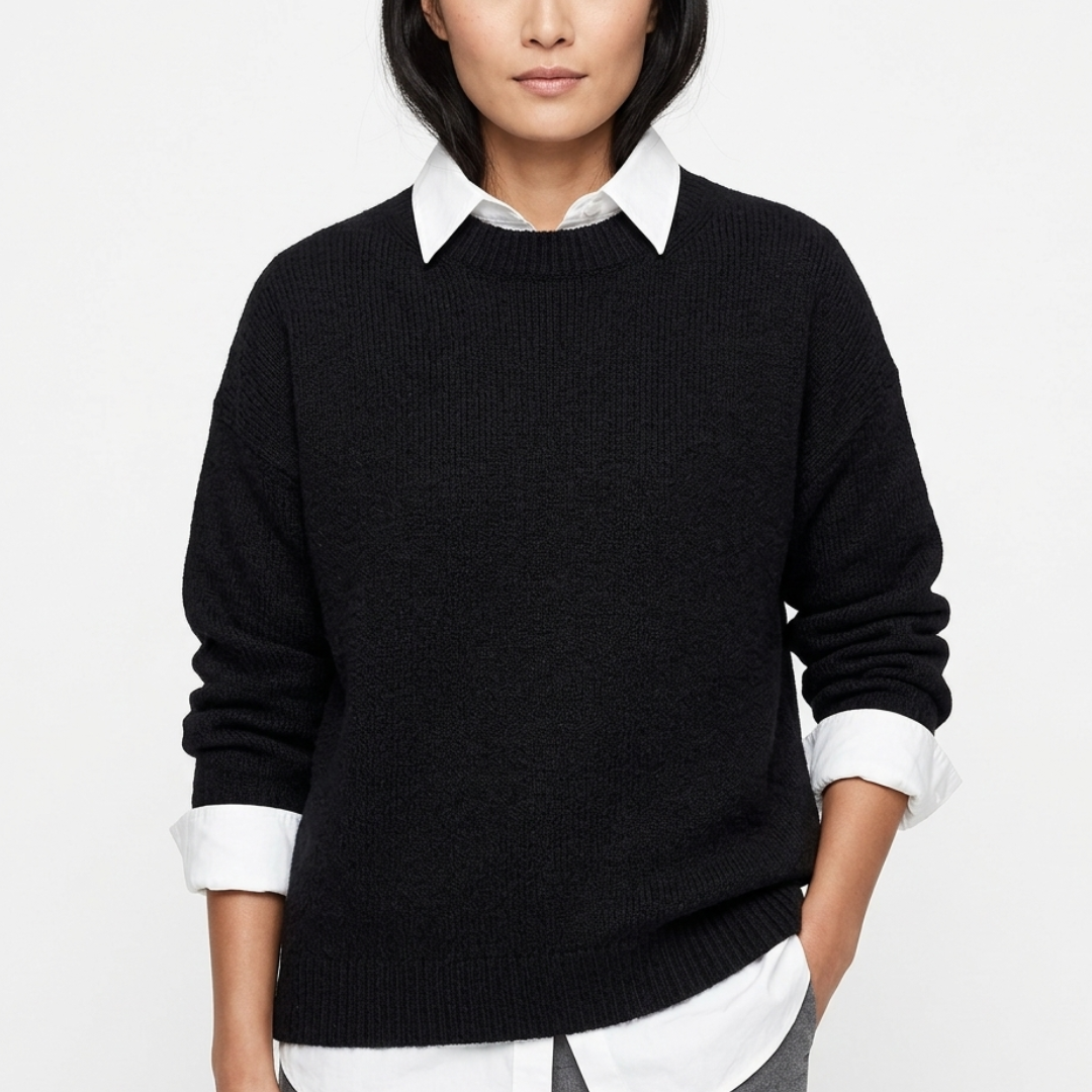 Women's Relaxed Pullover Sweater in Soft Polyester – Crew Neck Long Sleeve Casual Top for Everyday Comfort & Layering Year-Round