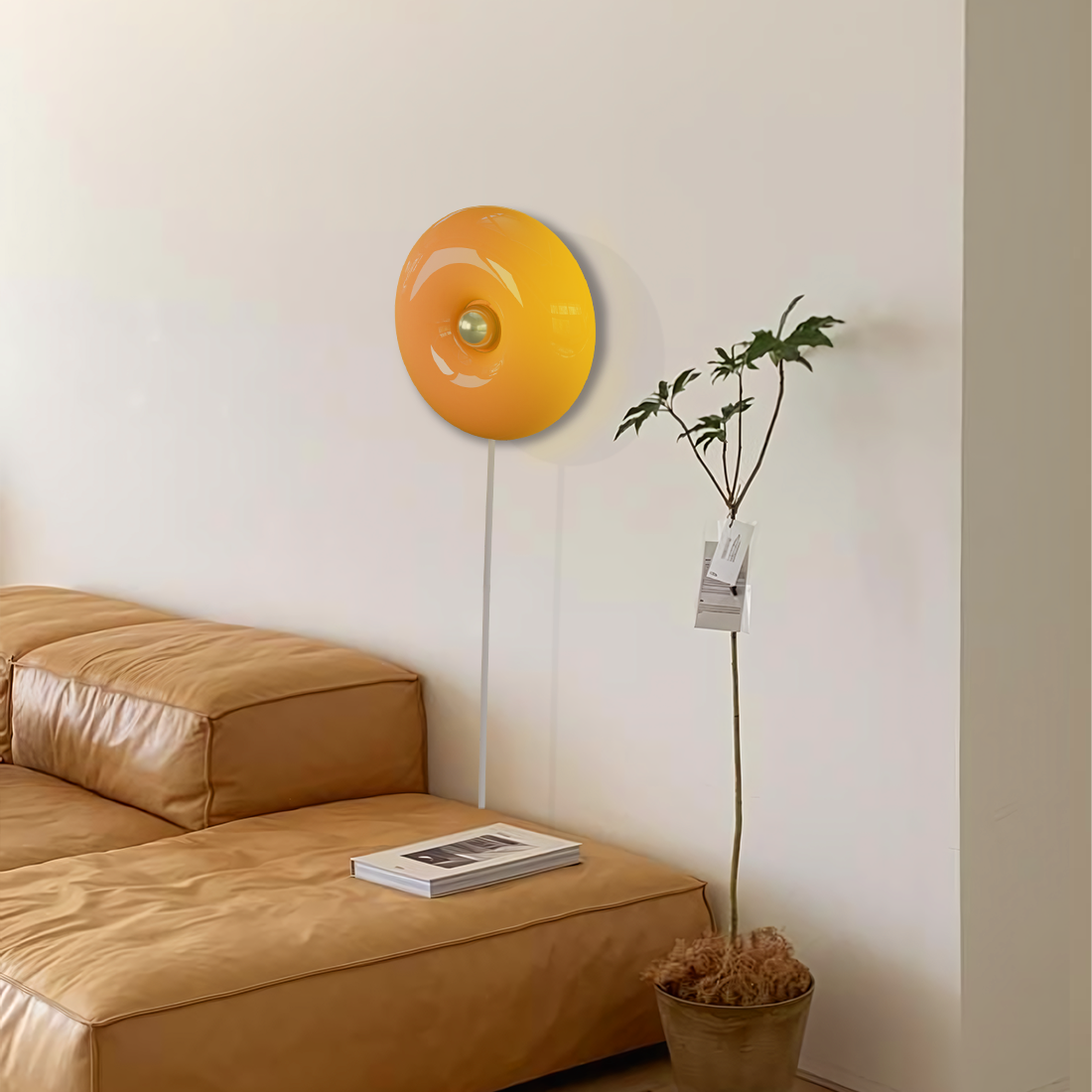 Touch-Activated LED Glass Sconce 10 in Round Orange Ambient Light for Bedroom Living Room Study Modern Energy-Efficient Decorative Fixture