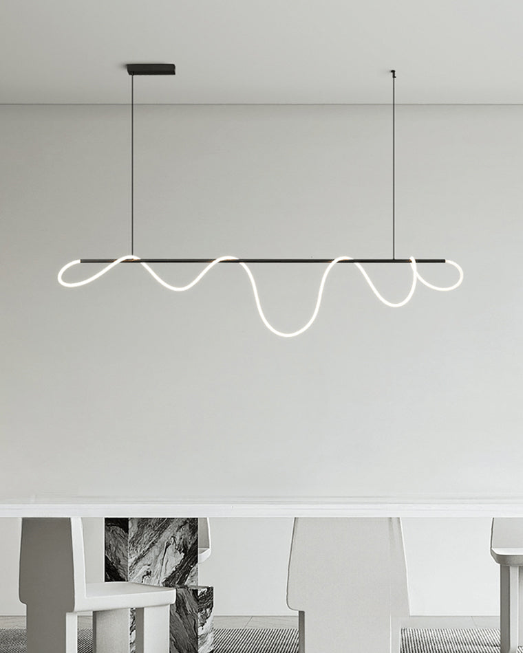 Lustre linéaire à DEL pour îlot avec design à vagues en silicone, 43 pouces, laiton, hauteur réglable, suspendu moderne à intensité variable pour table à manger