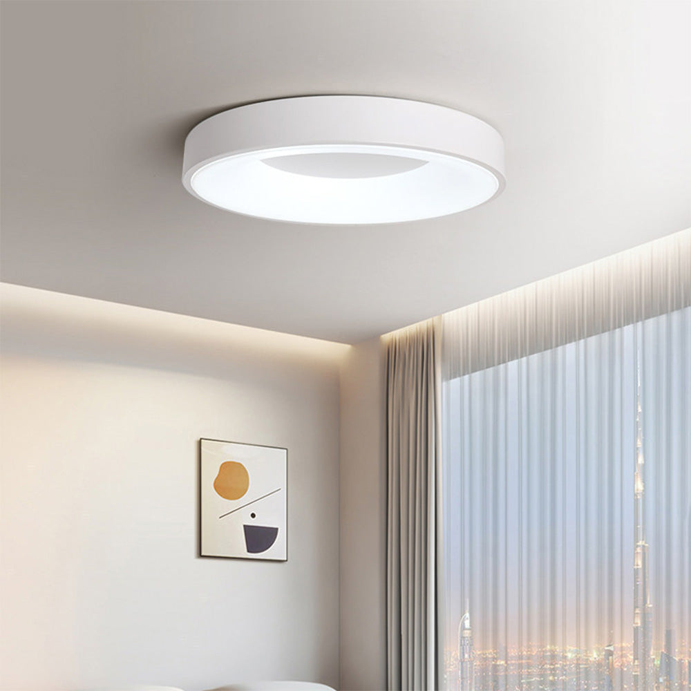 Round Flush Mount LED Fixture Iron Acrylic Low Profile for Bedroom Hallway Living Room Kitchen Dining Room Modern Minimalist Slim Design