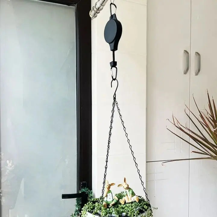 Hanging Plant Pulley System for Indoor & Outdoor Gardens – Adjustable Ceiling Mount Hanger with Steel Cable for Pots & Baskets