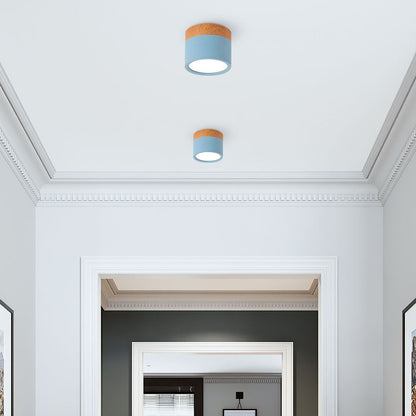 Round LED Flush Mount Light Fixture Wood Accent Aluminum 5W 7W for Entryway Bedroom Kitchen Hallway Ceiling Lamp Modern Minimalist Scandinav