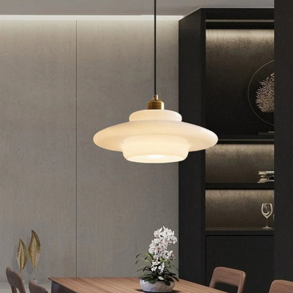 Adjustable Drop Ceiling Light with Cream Glass Shade and Gold Finish for Dining Room Kitchen Island Counter 47 in Cord E27 Socket Modern Far