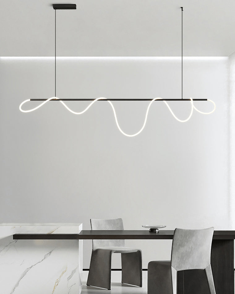 Lustre linéaire à DEL pour îlot avec design à vagues en silicone, 43 pouces, laiton, hauteur réglable, suspendu moderne à intensité variable pour table à manger