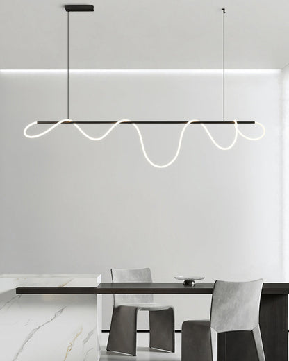 Lustre linéaire à DEL pour îlot avec design à vagues en silicone, 43 pouces, laiton, hauteur réglable, suspendu moderne à intensité variable pour table à manger