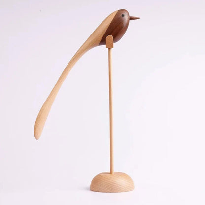 Handcrafted Wooden Bird Sculptures Set of 2 Decorative Figurines Modern Redwood Accent Pieces for Living Room Bedroom Office Mantel