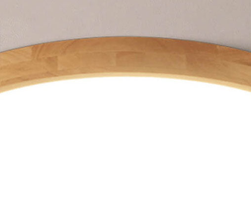 Slim Profile Round Wood Ceiling Light Fixture with Integrated LED – Modern Flush Mount in Natural Beige Finish for Bedroom, Living Room &
