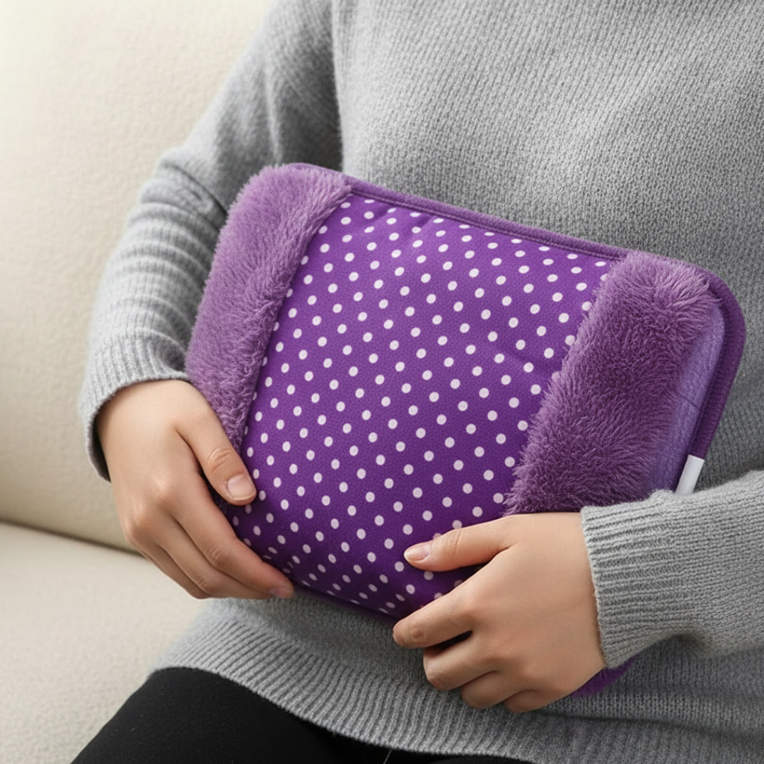 Electric Heating Pad with Hand Warmer Pocket – Rechargeable Hot Water Bottle Alternative for Belly, Back & Hands – Soft Plush Fabric