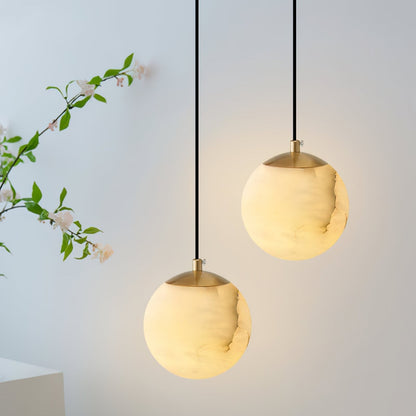 Suspension lumineuse globe en pierre, cordon réglable de 10 à 15 cm, luminaire minimaliste moderne pour chambre, salle à manger, cuisine, salon et entrée