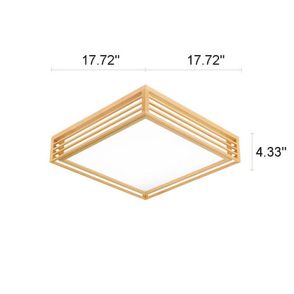 LED Round Ceiling Fixture 14-inch Wood & Acrylic Contemporary Overhead Light for Bedroom Kitchen Bathroom Home Office