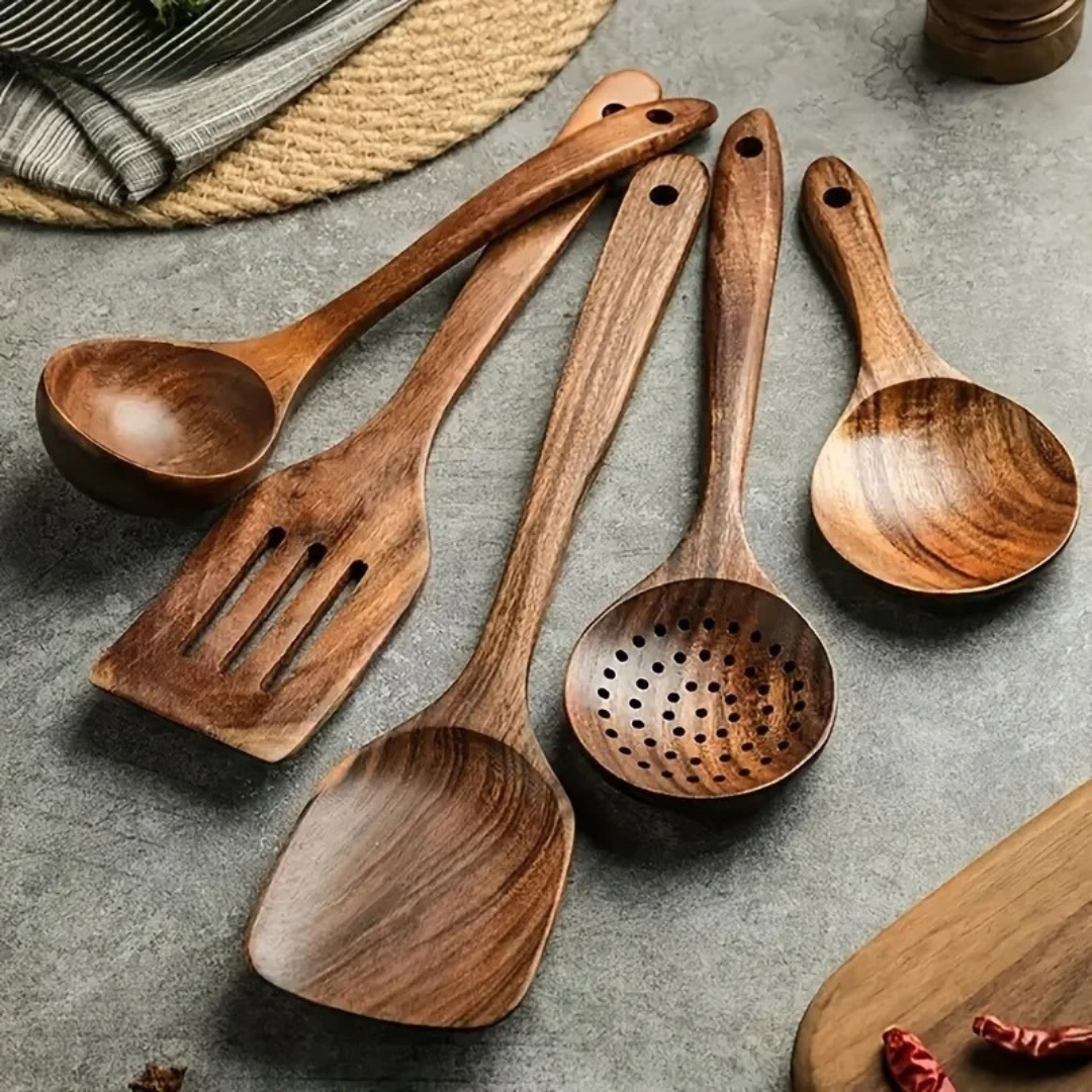 Cuillère de cuisine en noyer massif pour ustensiles antiadhésifs – Ustensile sûr pour mélanger, retourner et servir au quotidien en cuisine