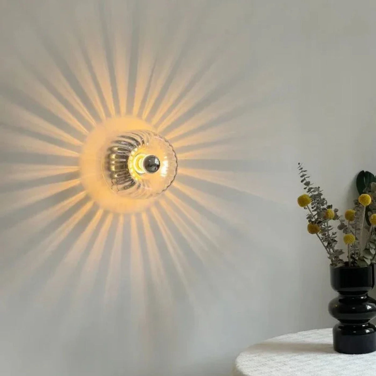 Fluted Glass Sconce E14 Socket Clear Shade Metal Frame Bedside Hallway Uplight Modern Minimalist Ambient Fixture for Bedroom Entry Living Sp