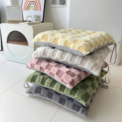 Fiora Cushion - Plush Fur, Checkered Design