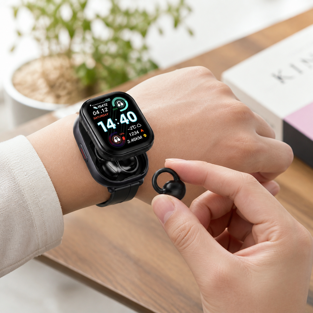 Montre connectée à écran tactile HD avec écouteurs sans fil intégrés