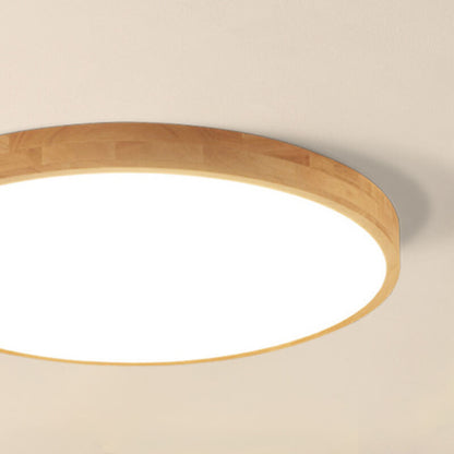 Slim Profile Round Wood Ceiling Light Fixture with Integrated LED – Modern Flush Mount in Natural Beige Finish for Bedroom, Living Room &