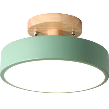 LED Semi-Flush Ceiling Light 12 in Wood & Acrylic Low-Profile Fixture for Bedroom Hallway Living Room Modern Home Lighting 3-Color Temperatu