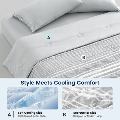 Cozy Bliss | Striped Seersucker Comforter with Advanced Airflow | Lightweight Bedding Set for Hot Sleepers