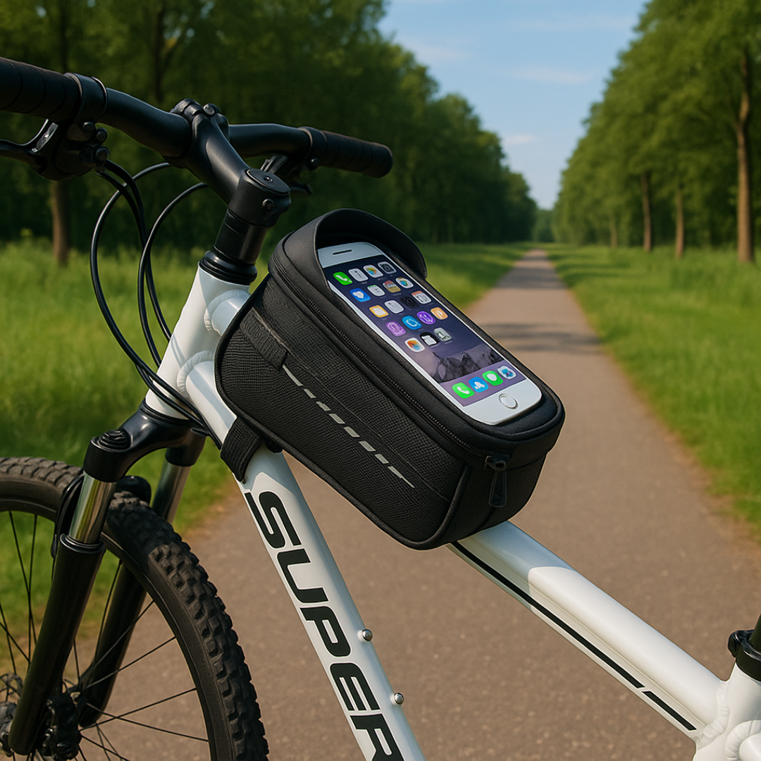 Bike Phone Holder Bag Waterproof Touchscreen Handlebar Pouch for iPhone & Android | Front Frame Storage Organizer for Cycling Commute