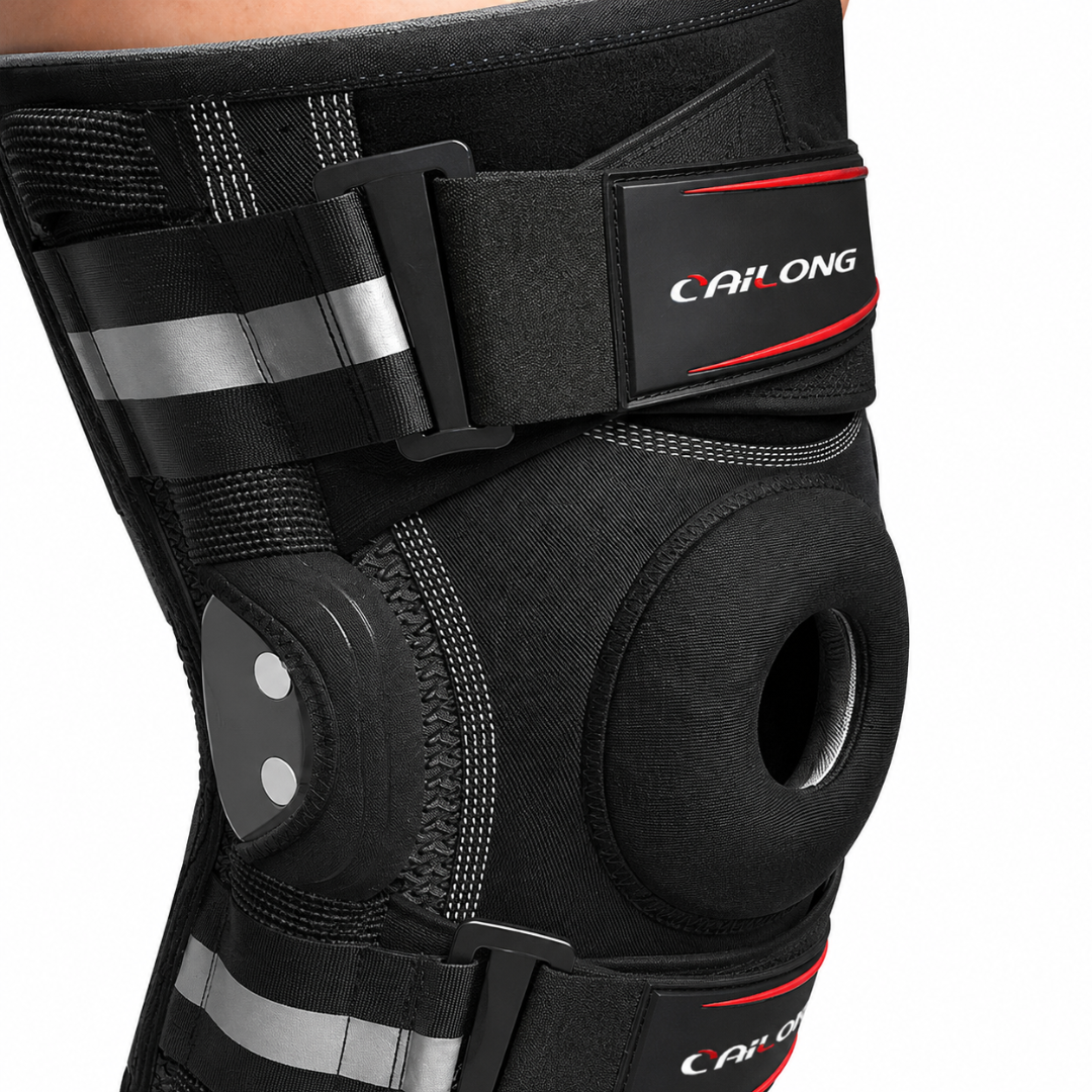 Hinged Knee Brace with Dual-Side Stabilizers – Adjustable Compression Support for Men & Women, Open Patella Design for Running, Sports &