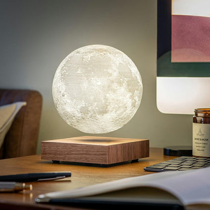 Veilleuse lune flottante magnétique avec sphère lunaire 3D rotative, LED bicolore pour décoration de chambre, bureau ou espace de travail