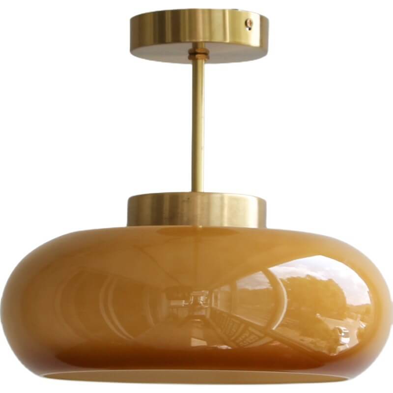 Semi-Flush Mount Golden Amber Glass Fixture 11 inch Antique Brass Finish for Bedrooms Living Rooms Hallways Vintage Style Overhead Light E26