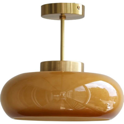 Semi-Flush Mount Golden Amber Glass Fixture 11 inch Antique Brass Finish for Bedrooms Living Rooms Hallways Vintage Style Overhead Light E26
