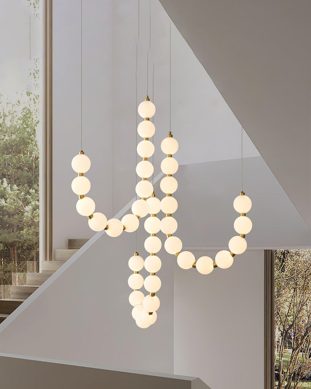Cascading Glass Globe Pendant Light Fixture Gold White Contemporary Overhead Illumination for Breakfast Bar Eating Area Lounge 39 inch