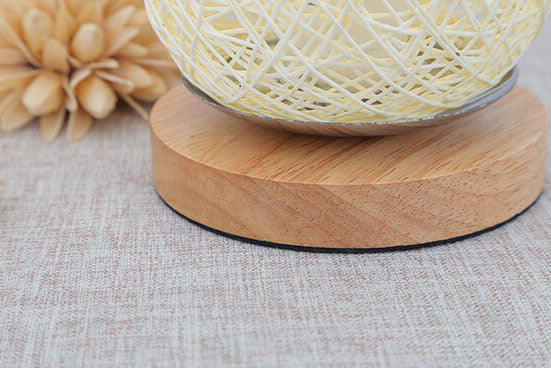 Woven Rattan Table Lamp with Wood Base & Metal Frame – Plug-In LED Desk Light for Bedroom, Living Room & Office