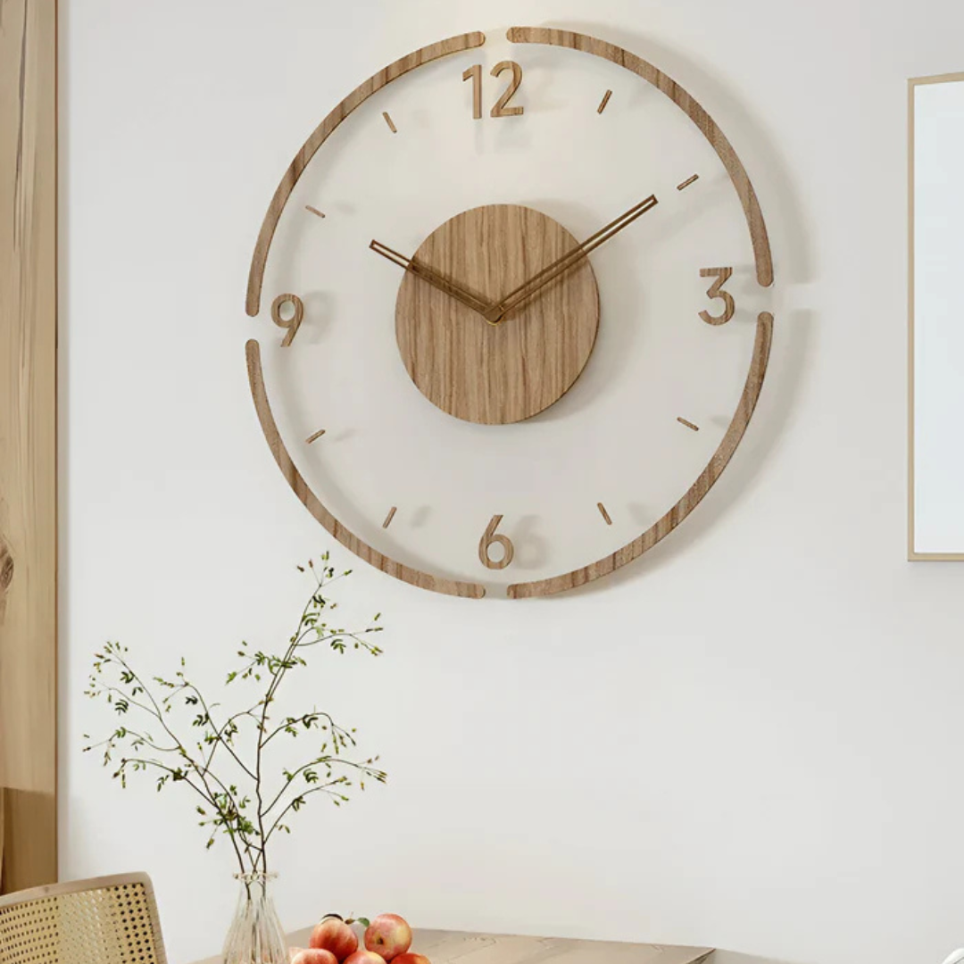 Whisper-Quiet Wall Clock with Wood & Acrylic Face – 12 in Silent Sweep Movement for Living Room, Bedroom & Office