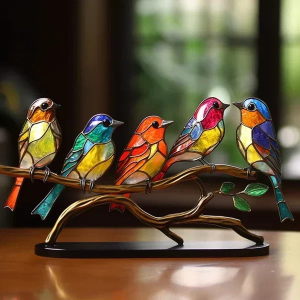 Hand-Painted Metal Bird Figurines for Shelf & Mantel | Colorful Tabletop Decor Set | Modern Perched Birds for Living Room, Bedroom, Office