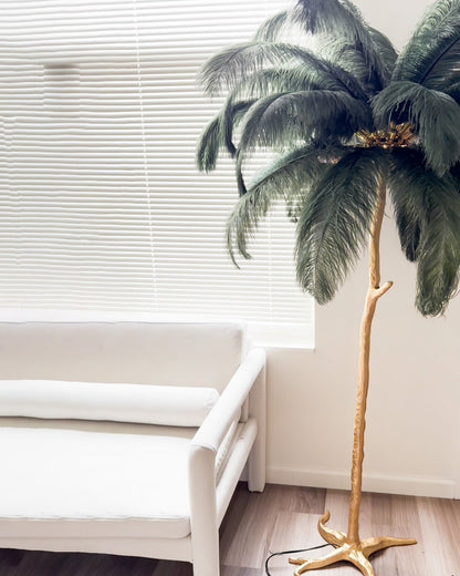 Tropical Feather Standing Lamp 63 in Tall Palm Tree Style Ambient Floor Light for Bedroom Living Room Decorative Accent Lighting