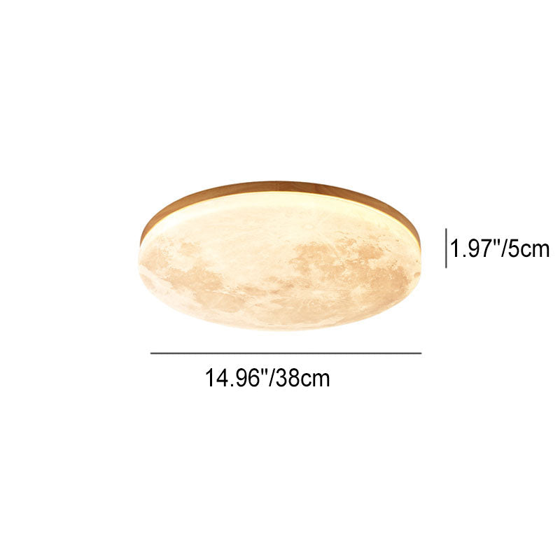 Circular LED Flush Mount Ceiling Light Wood Trim Acrylic Diffuser Hardwired Low Profile for Bedroom Hallway Kitchen Dining Room Entryway