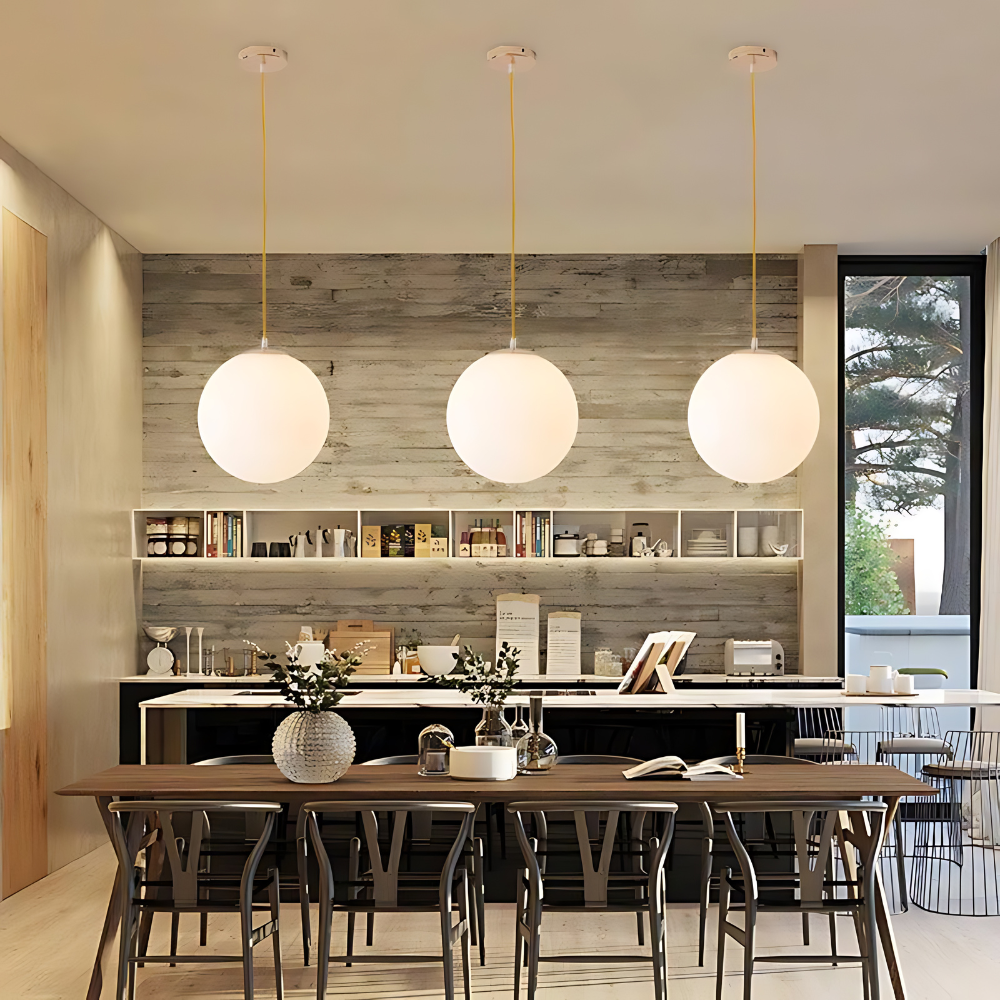 Frosted Glass Globe Hanging Light White Sphere Ceiling Fixture for Kitchen Island Dining Room Bedroom Adjustable Cord Modern Minimalist Desi