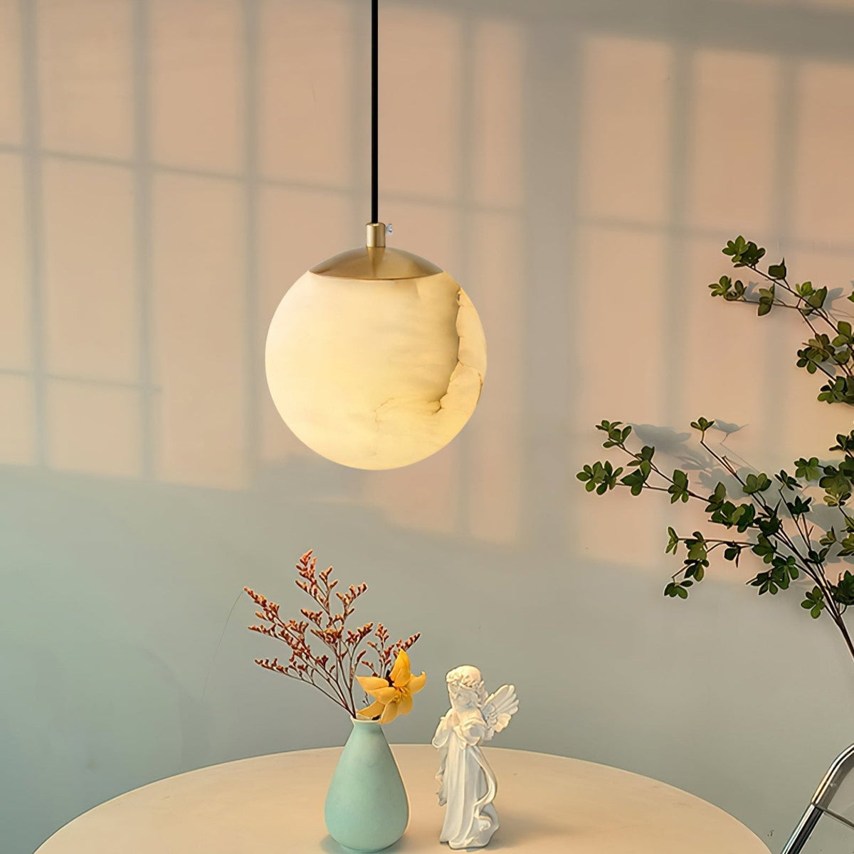 Suspension lumineuse globe en pierre, cordon réglable de 10 à 15 cm, luminaire minimaliste moderne pour chambre, salle à manger, cuisine, salon et entrée