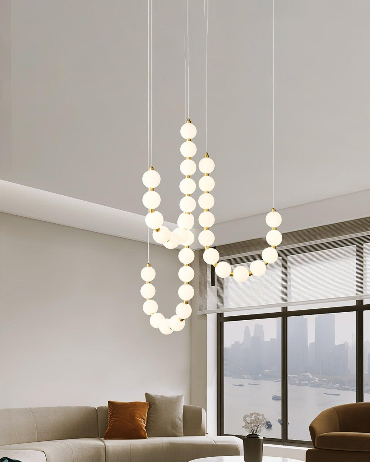 Cascading Glass Globe Pendant Light Fixture Gold White Contemporary Overhead Illumination for Breakfast Bar Eating Area Lounge 39 inch