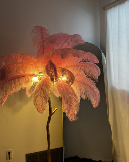 Tropical Feather Standing Lamp 63 in Tall Palm Tree Style Ambient Floor Light for Bedroom Living Room Decorative Accent Lighting