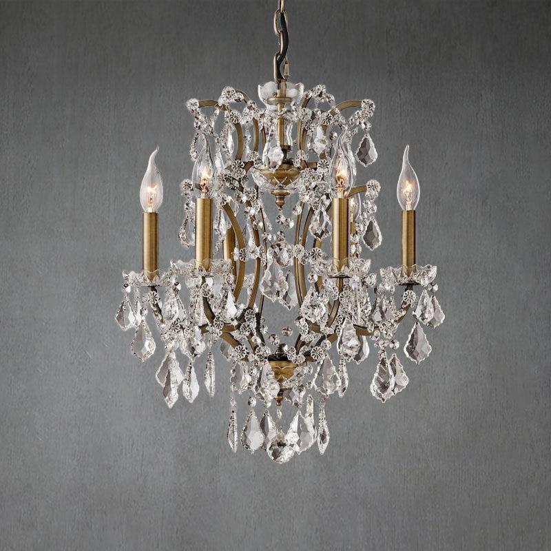 Crystal Glass Chandelier 18 Inch Round Metal Frame 6-Light Hanging Fixture for Dining Room Living Room Entryway Foyer Bedroom Adjustable