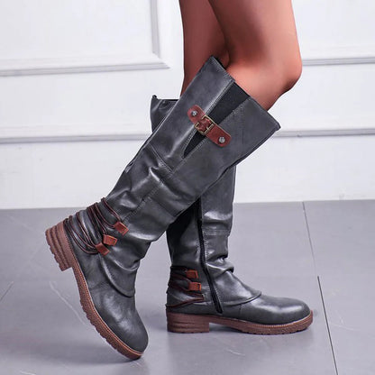 Mid-Calf Side Zip Leather Boots for Women – Weather-Resistant Fall & Winter Footwear