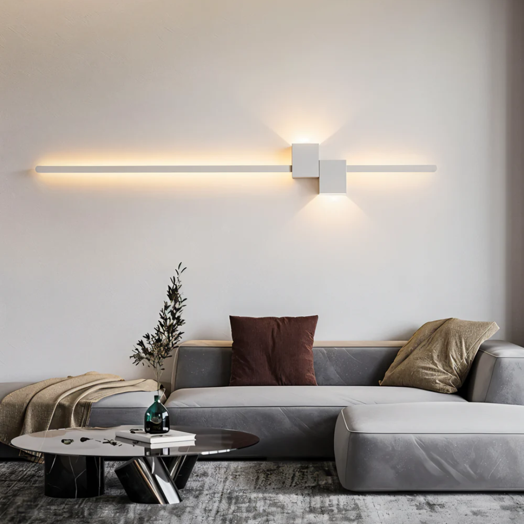 Applique murale LED moderne, réglette linéaire, blanc chaud, aluminium, 60 cm, pour salon, chambre, couloir, bureau, style contemporain