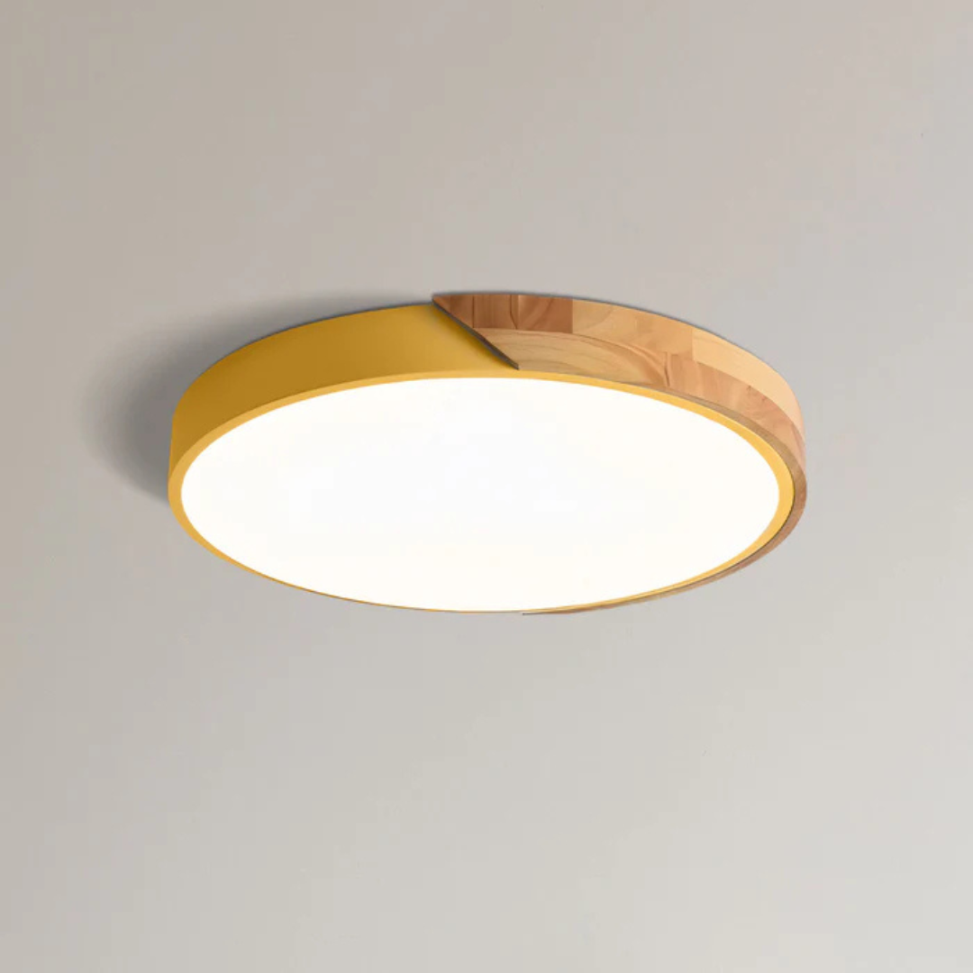 Round Wood Ceiling Light Fixture | Modern Scandinavian LED Flush Mount for Bedroom Living Room Kitchen