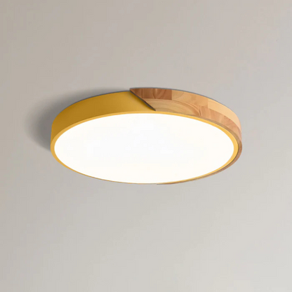 Round Wood Ceiling Light Fixture | Modern Scandinavian LED Flush Mount for Bedroom Living Room Kitchen