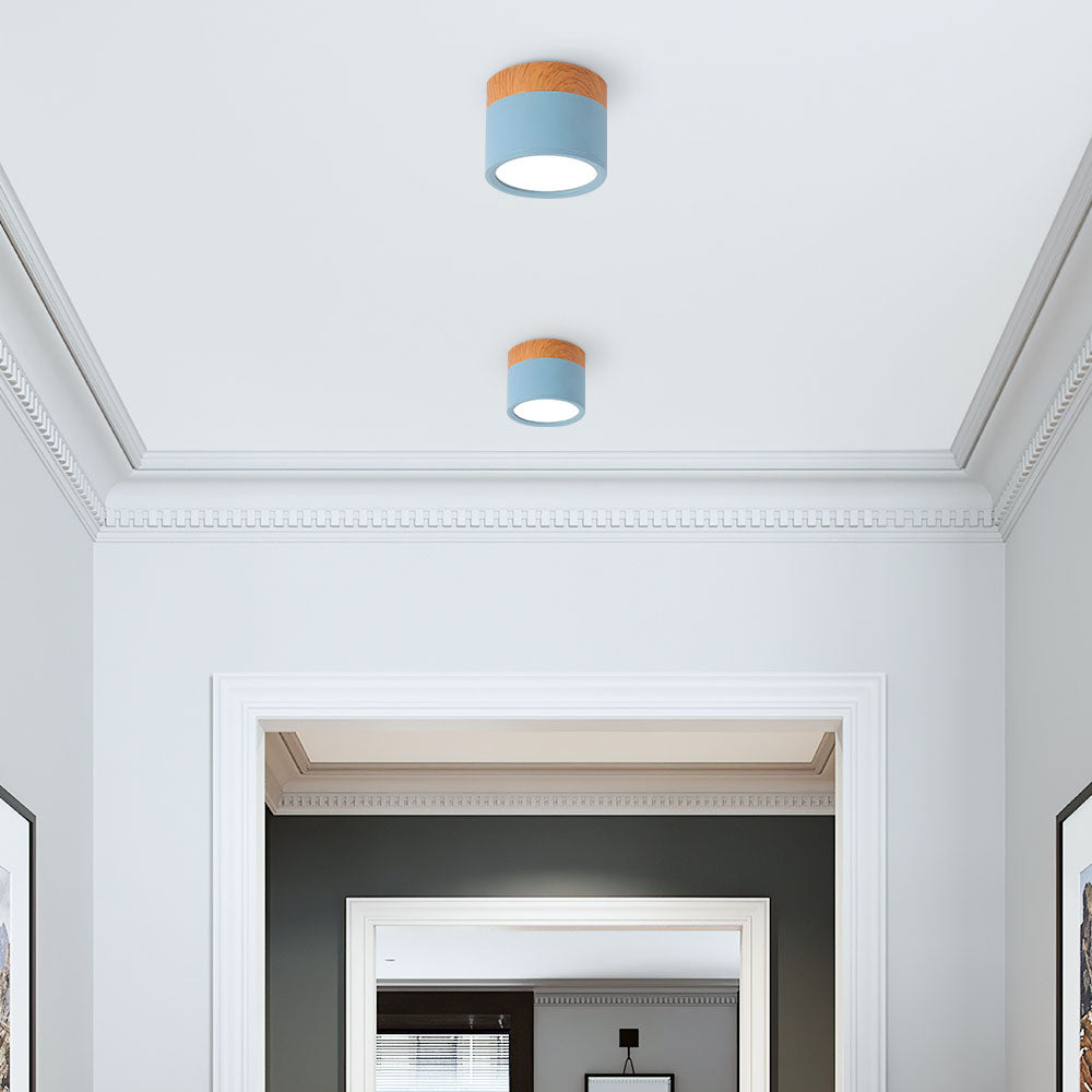 Compact LED Flush Mount Ceiling Light Fixture Wood & Metal Accent for Entryway Hallway Bedroom Kitchen 5W 7W Surface Mount Minimalist Modern