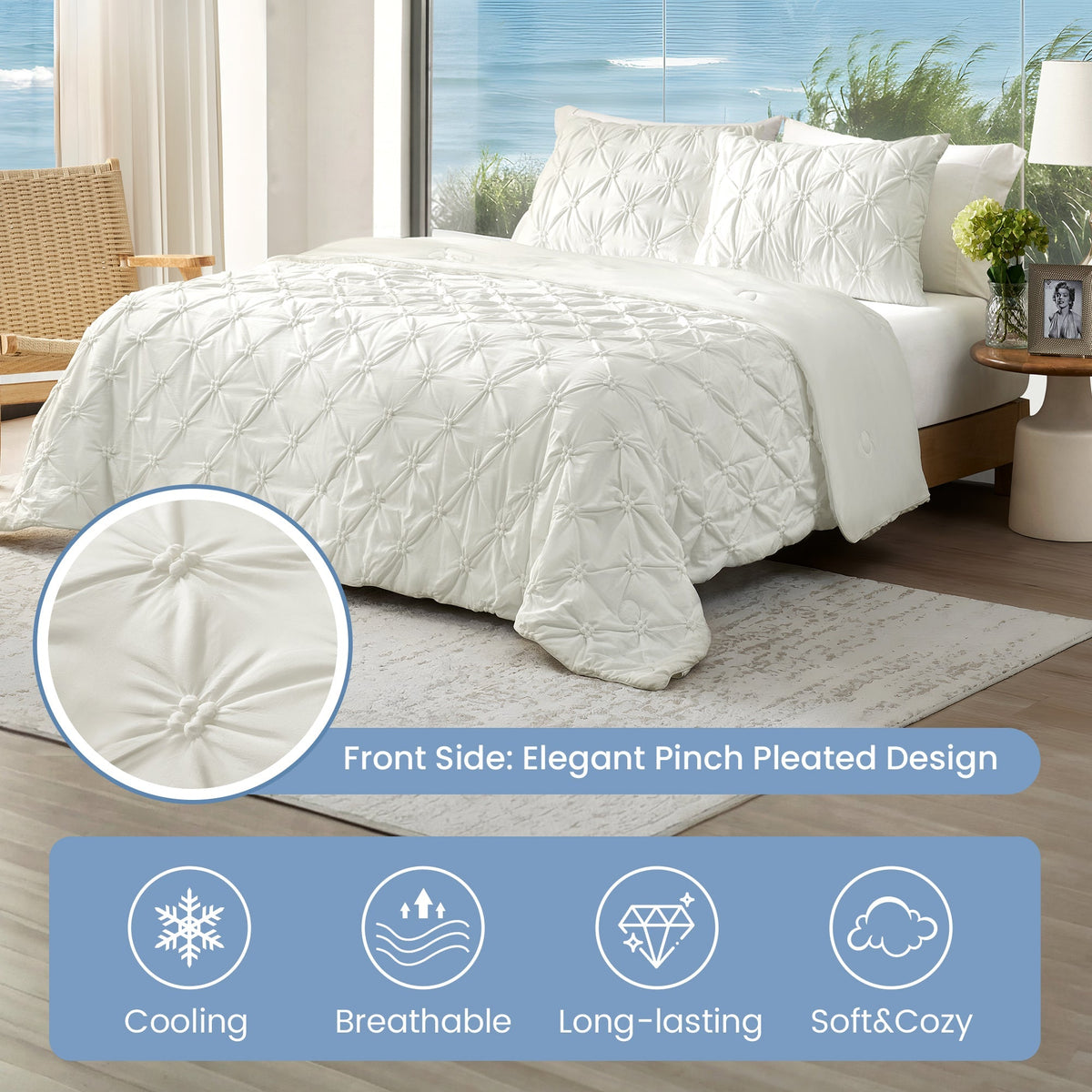 Elegant Pintuck Cooling Comforter | Breathable Lightweight Design for Hot Sleepers