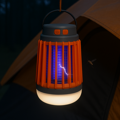 Solar Bug Zapper with UV Light & LED Camping Lantern for Outdoor Mosquito Control & Patio Lighting
