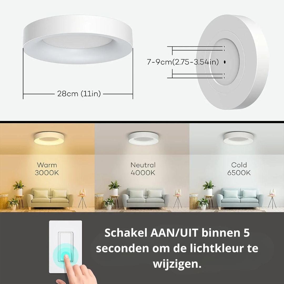 Plafonnier LED rond pour chambre et couloir – Disque ultra-plat en fer et acrylique – Options à intensité variable pour salon et entrée
