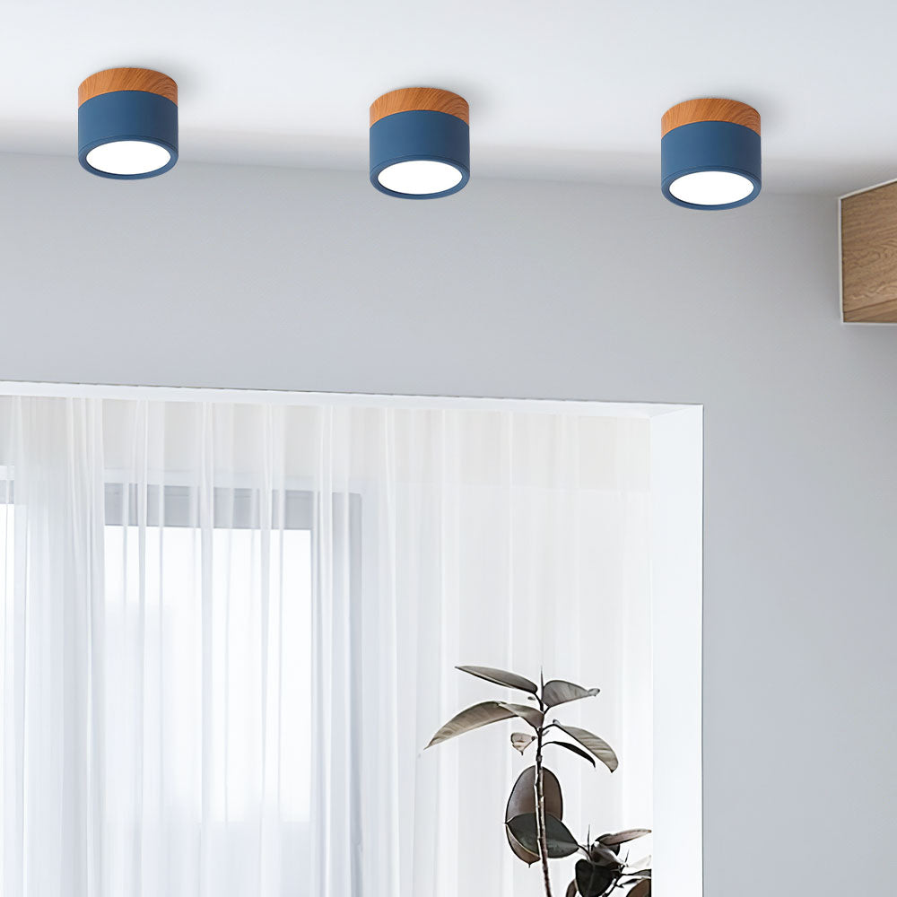 Compact LED Flush Mount Ceiling Light Fixture Wood & Metal Accent for Entryway Hallway Bedroom Kitchen 5W 7W Surface Mount Minimalist Modern